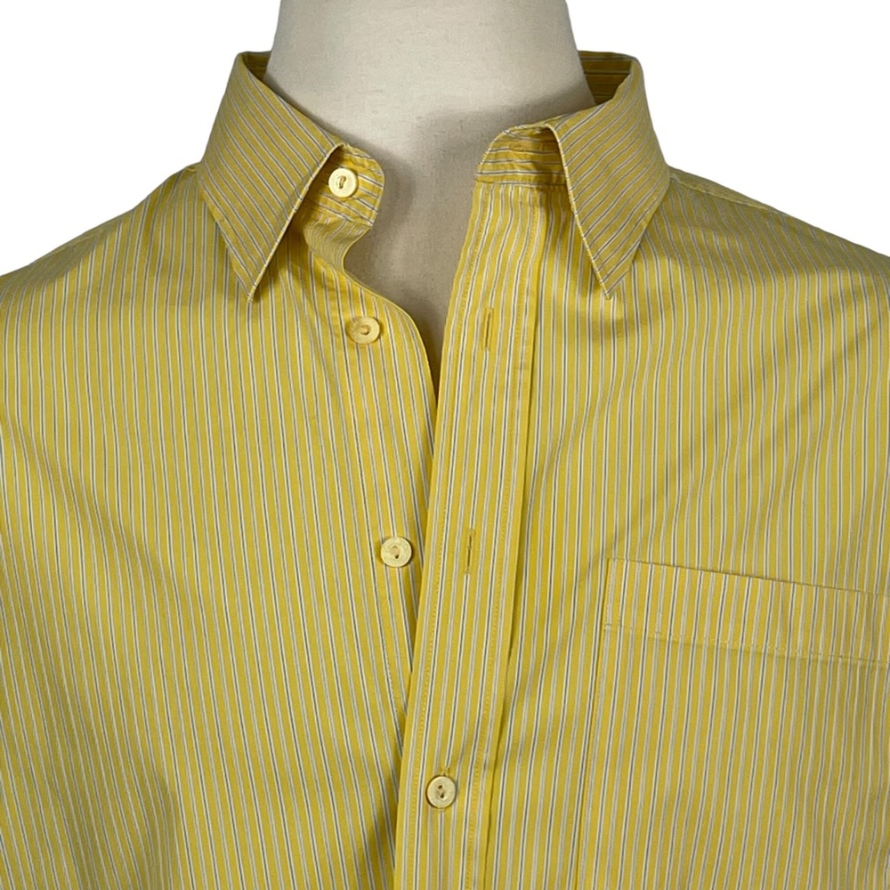 Bugatchi Yellow & Thin Blue Striped Long Sleeve Button Down Dress Shirt XXL